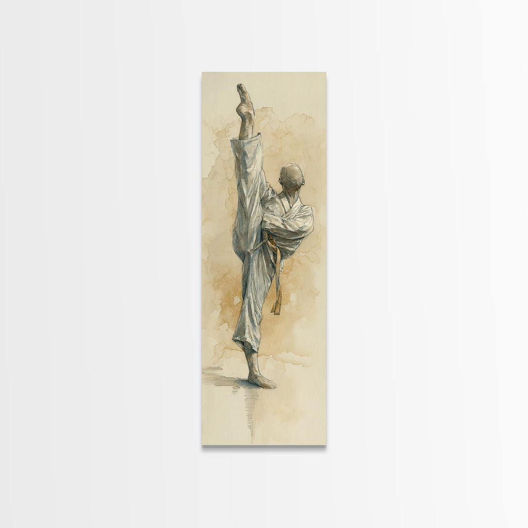 Martial Artist Pose Framed Canvas Print, Fitness Studio Art, Motivational Canvas, Gym Decor, Watercolor Art, Motion, FSA-1x3-31