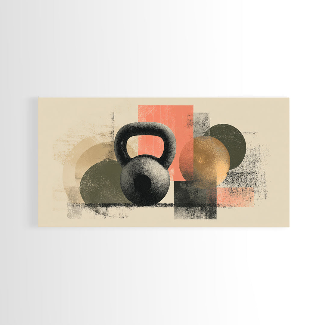 Kettlebell and Chalk Dust Canvas Print, Fitness Studio Art, Yoga Room Decor, Gym Decor, Abstract Art, Motion, Textured Painting, FSA-2x1-26