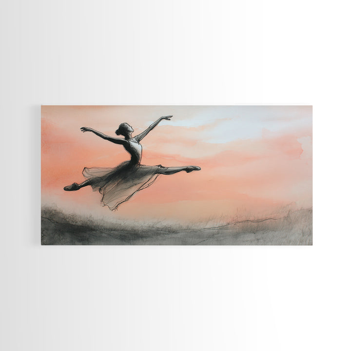 Dancer Leap with Painterly Energy Framed Canvas Print, Fitness Studio Art, Textured Painting, Gym Decor, Fine Art, Motion, FSA-2x1-7