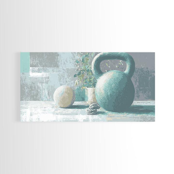 Kettlebell and Chalk Dust Canvas Print, Fitness Studio Art, Art Print, Gym Decor, Watercolor Art, Motion, Motivational Poster, FSA-2x1-74
