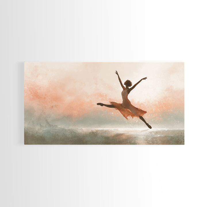 Dancer Leap with Painterly Energy Framed Canvas Print, Fitness Studio Art, Dancing Wall Art, Gym Decor, Fine Art, Motion, FSA-2x1-79