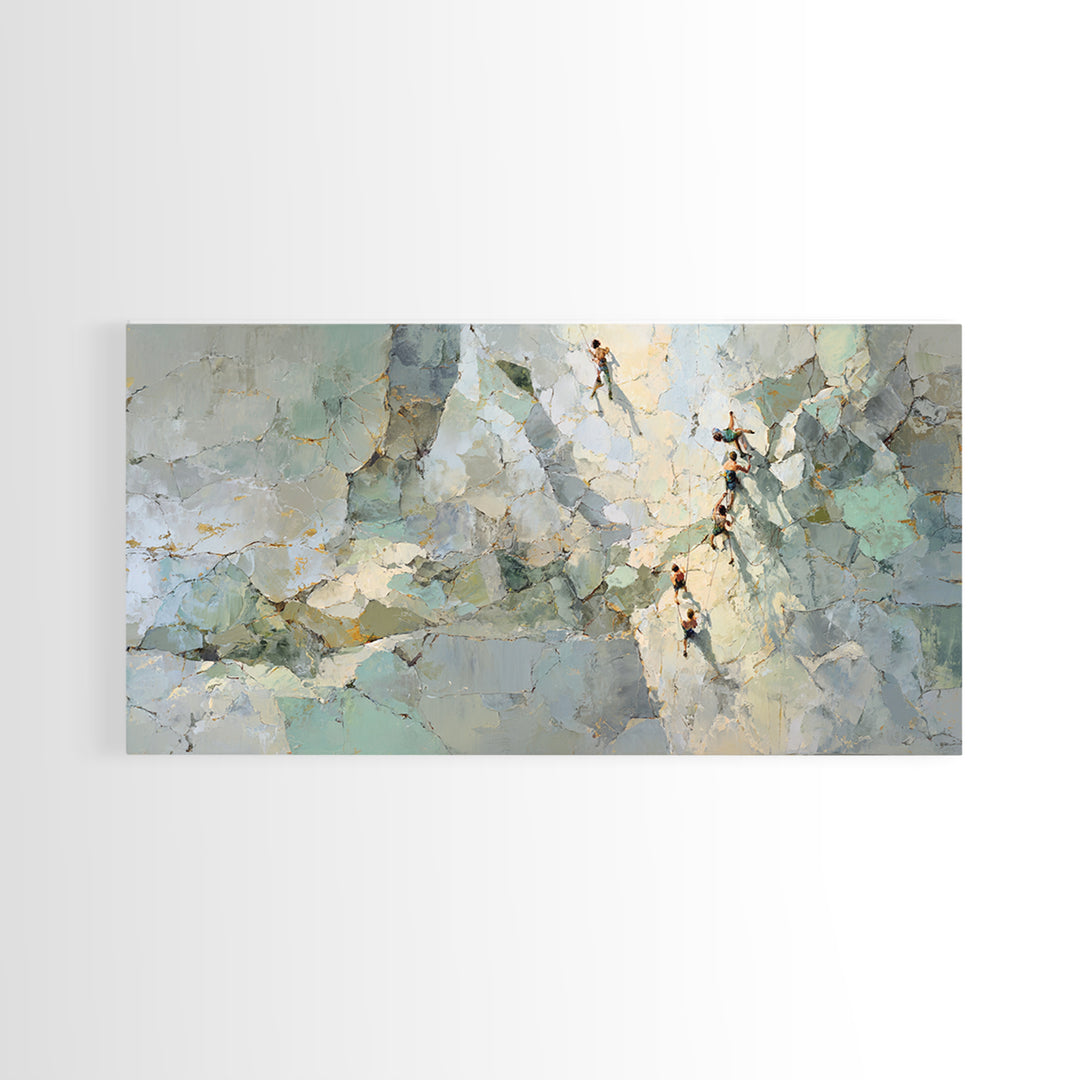 Rock Climber Reaching Toward Warm Light Framed Canvas Print, Fitness Studio Art, Boho Decor, Gym Decor, Fine Art, Motion, FSA-2x1-83