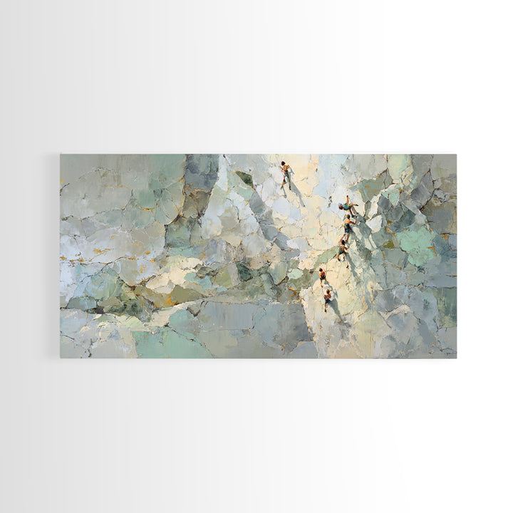 Rock Climber Reaching Toward Warm Light Framed Canvas Print, Fitness Studio Art, Boho Decor, Gym Decor, Fine Art, Motion, FSA-2x1-83