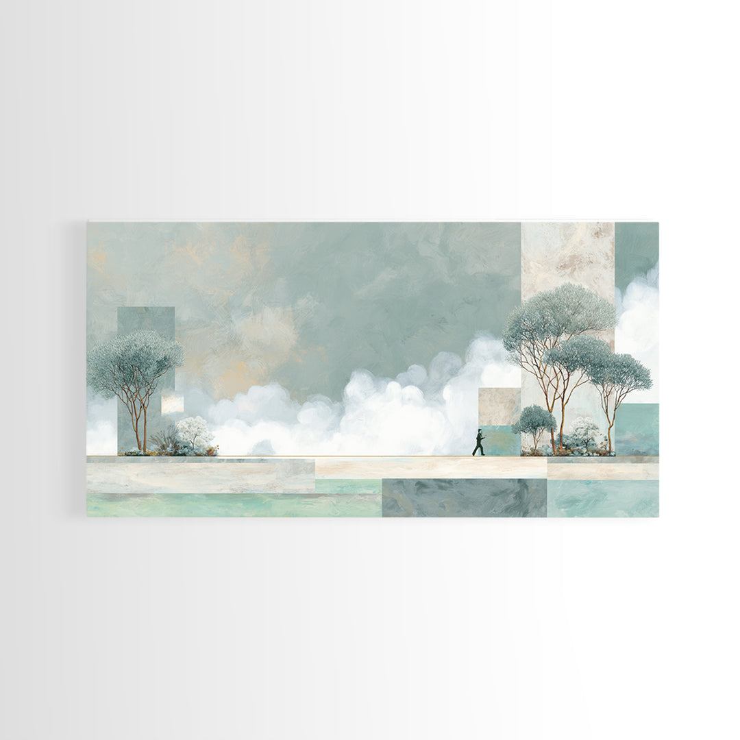 Runner Silhouette Breaking Through Morning Mist Canvas Print, Fitness Studio Art, Minimalist Decor, Gym Decor, Fine Art, Motion, FSA-2x1-93