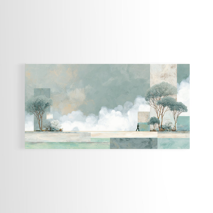 Runner Silhouette Breaking Through Morning Mist Canvas Print, Fitness Studio Art, Minimalist Decor, Gym Decor, Fine Art, Motion, FSA-2x1-93