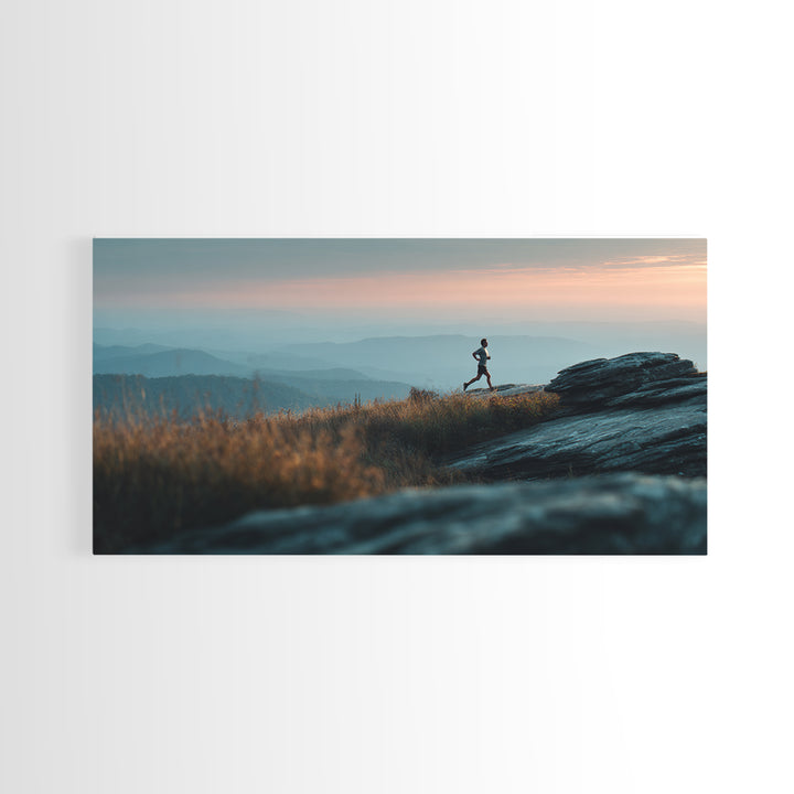 Mountain Trail Runner Framed Canvas Print, Fitness Studio Art, Minimalist Art Print, Gym Decor, Fine Art, Motion, Home Decor, FSA-2x1-96