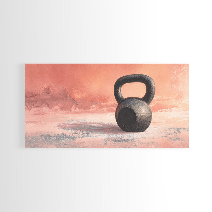 Kettlebell and Chalk Dust Canvas Print, Fitness Studio Art, Art Print, Gym Decor, Watercolor Art, Motion, Motivational Poster, FSA-2x1-98