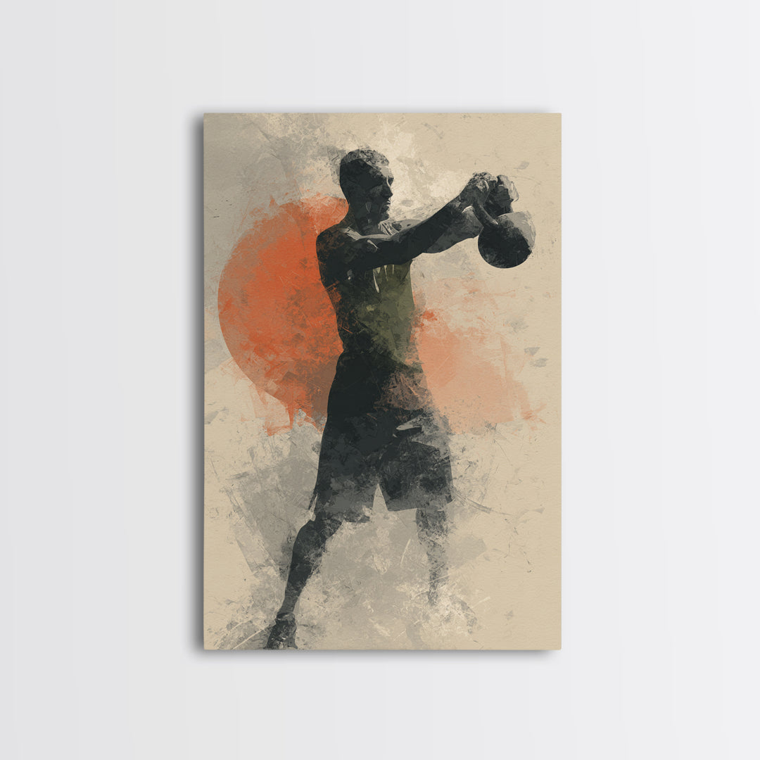 Kettlebell and Chalk Dust Canvas Print, Fitness Studio Art, Yoga Room Decor, Gym Decor, Oil Painting, Motion, Textured Painting, FSA-2x3-14
