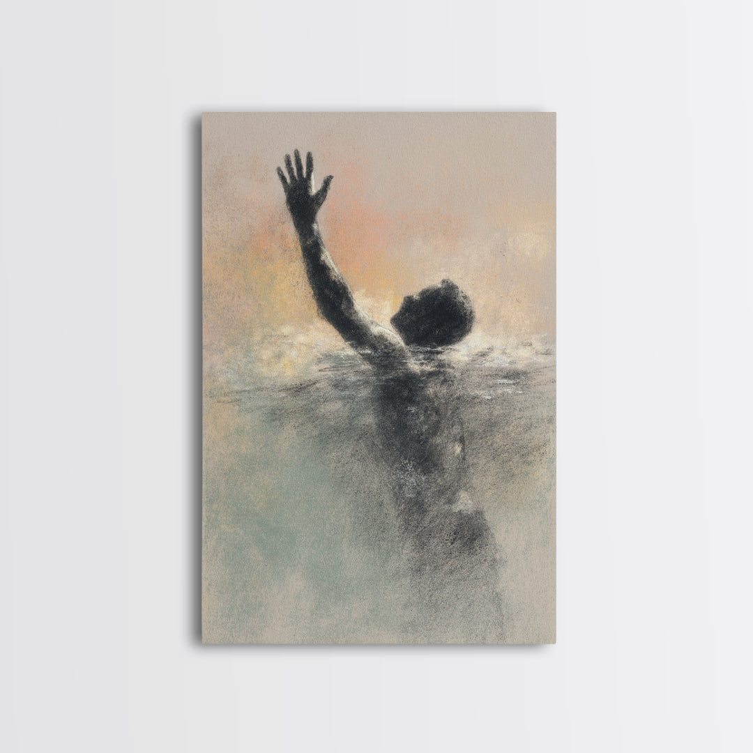 Swimmer Emerging Through Water Texture Framed Canvas Print, Fitness Studio Art, Dance Studio Decor, Gym Decor, Abstract Art, FSA-2x3-26