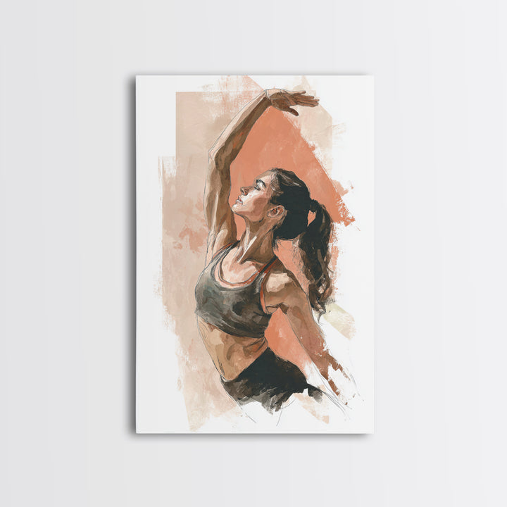 Female Athlete Stretching Framed Canvas Print, Fitness Studio Art, Boho Decor, Gym Decor, Abstract Art, Motion, Printable Art, FSA-2x3-83