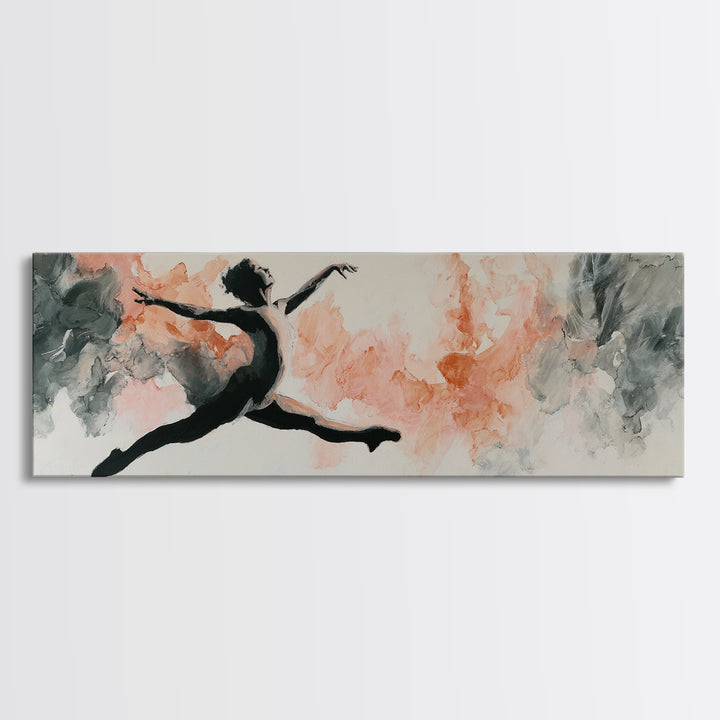 Dancer Leap with Painterly Energy Framed Canvas Print, Fitness Studio Art, Textured Painting, Gym Decor, Fine Art, Motion, FSA-3x1-51