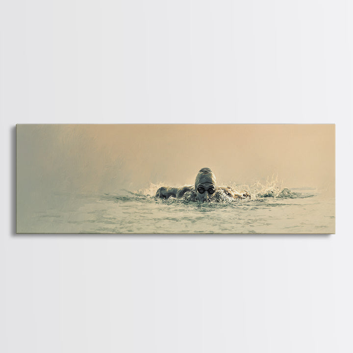 Swimmer Emerging Through Water Texture Framed Canvas Print, Fitness Studio Art, Large Wall Art, Gym Decor, Fine Art, Motion, FSA-3x1-82