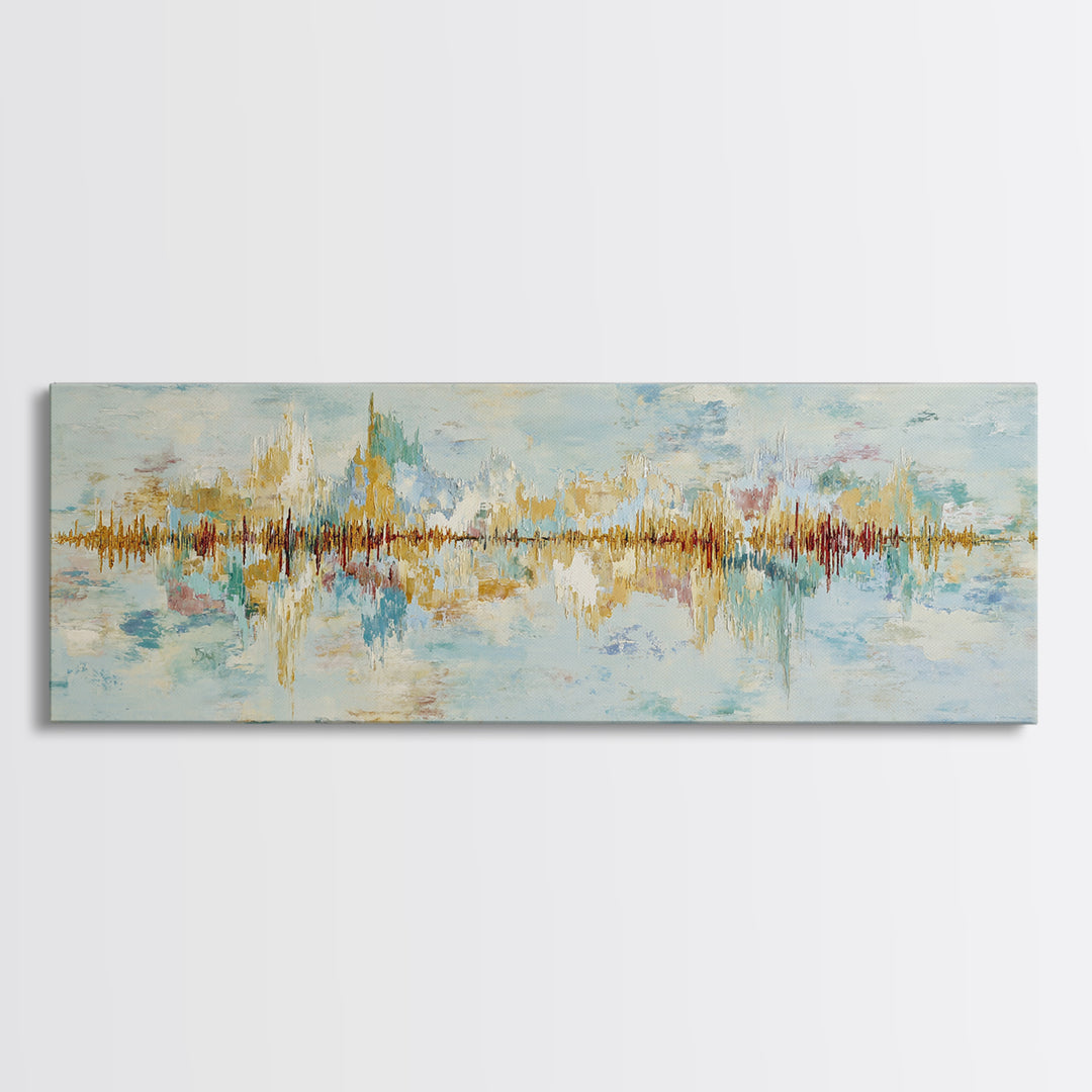 Abstract Heartbeat Line Through Color Fields Framed Canvas Print, Fitness Studio Art, Textured Painting, Gym Decor, Motion, FSA-3x1-9