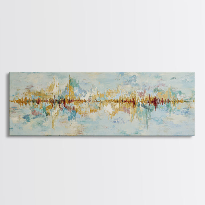 Abstract Heartbeat Line Through Color Fields Framed Canvas Print, Fitness Studio Art, Textured Painting, Gym Decor, Motion, FSA-3x1-9