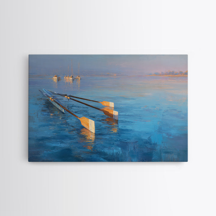 Rowing Oars Cutting Through Blue Water Canvas Print, Fitness Studio Art, Art Print, Gym Decor, Watercolor Art, Motion, FSA-3x2-16