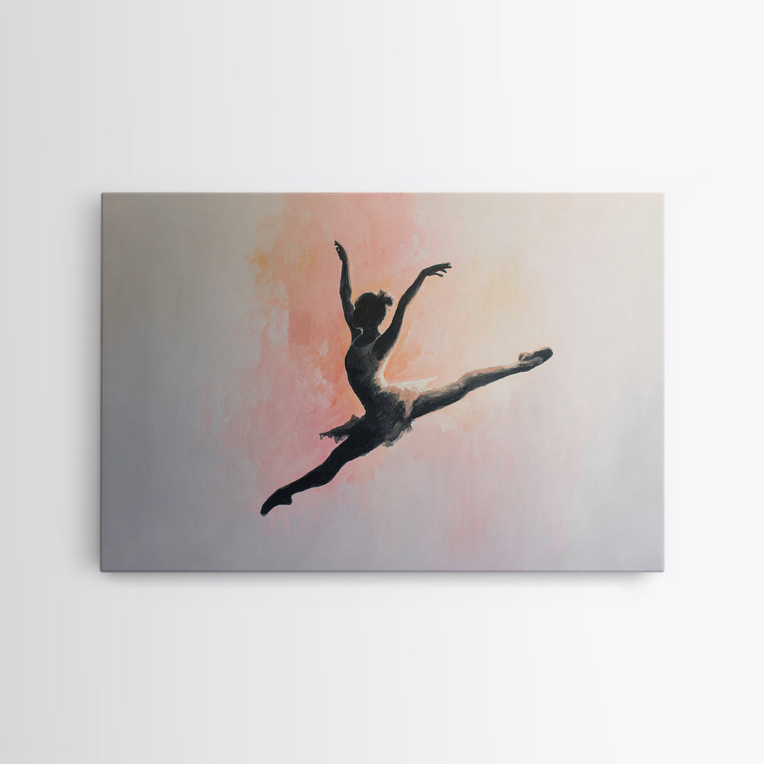 Dancer Leap with Painterly Energy Framed Canvas Print, Fitness Studio Art, Modern Wall Decor, Gym Decor, Fine Art, Motion, FSA-3x2-39