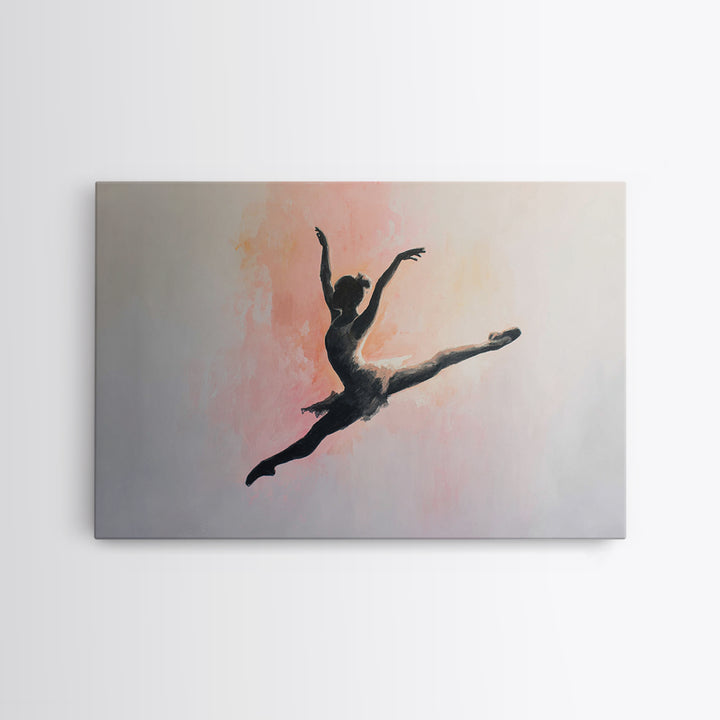 Dancer Leap with Painterly Energy Framed Canvas Print, Fitness Studio Art, Modern Wall Decor, Gym Decor, Fine Art, Motion, FSA-3x2-39