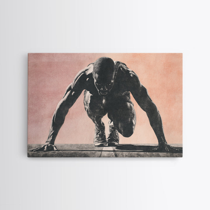 Sprinter Start Position Canvas Print, Fitness Studio Art, Metal Wall Art, Gym Decor, Fine Art, Motion, Home Gym Decor, FSA-3x2-42
