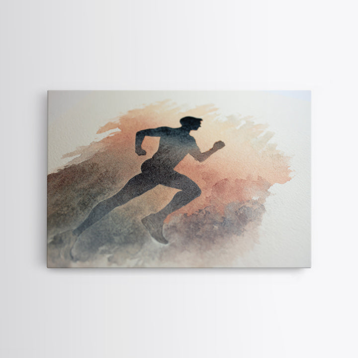 Runner Silhouette Breaking Through Morning Mist Framed Canvas Print, Fitness Studio Art, Abstract Art, Gym Decor, Motion, FSA-3x2-5