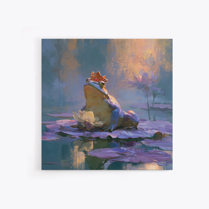 Frog Prince on a Lily Pad Framed Canvas Print, Fairy Tale Art, Whimsical Decor, Living Room Decor, Fine Art, Storybook, FTA-1x1-11