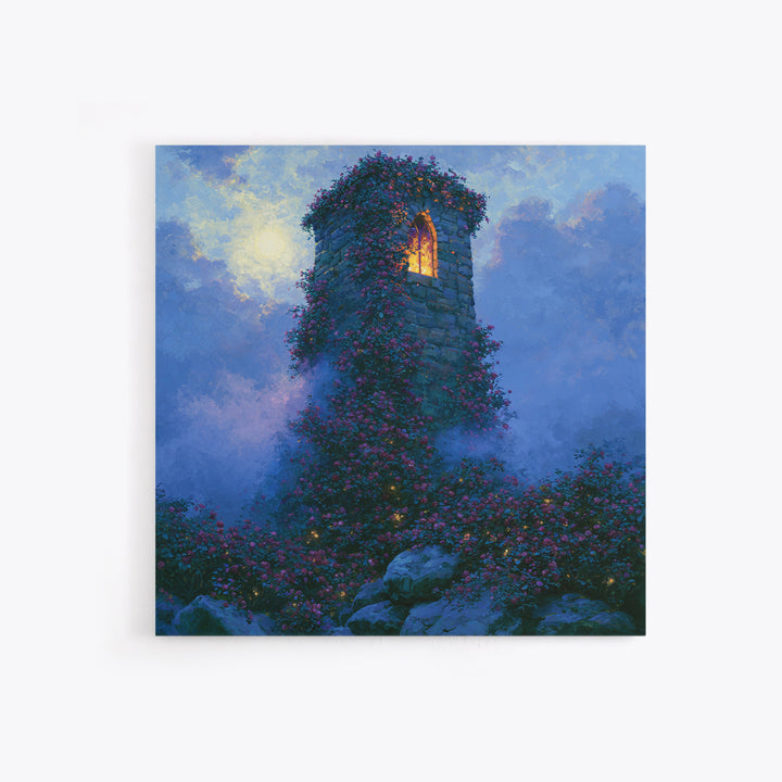 Rose Covered Tower Canvas Print, Fairy Tale Art, Folk Art, Living Room Decor, Fine Art, Storybook, Modern Decor, Fine Art Print, FTA-1x1-18