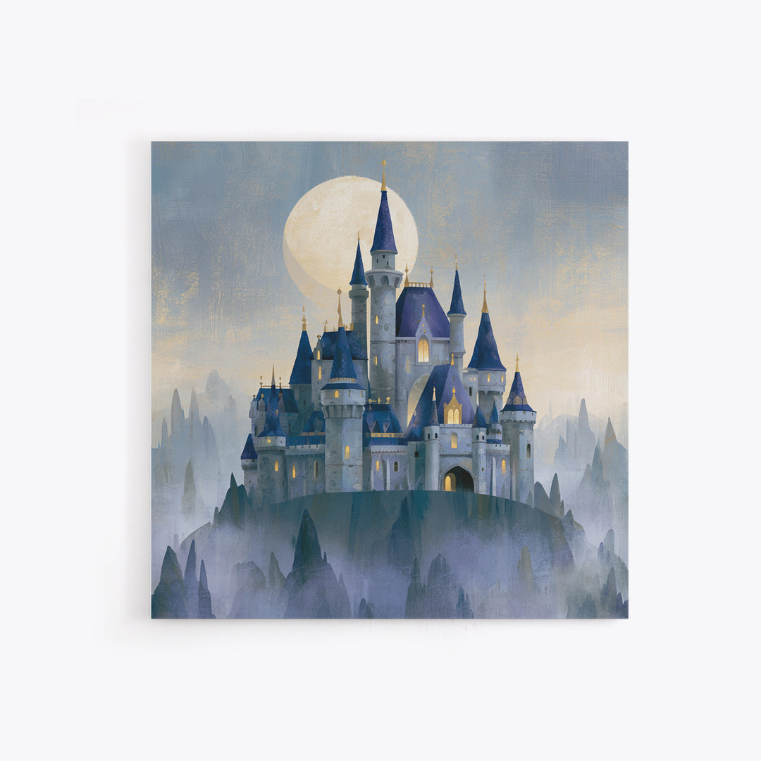 Storybook Castle on a Misty Hill Framed Canvas Print, Fairy Tale Art, Dark Art, Living Room Decor, Fine Art, Storybook, FTA-1x1-2