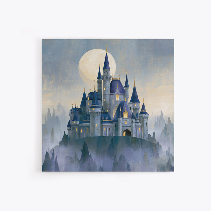 Storybook Castle on a Misty Hill Framed Canvas Print, Fairy Tale Art, Dark Art, Living Room Decor, Fine Art, Storybook, FTA-1x1-2