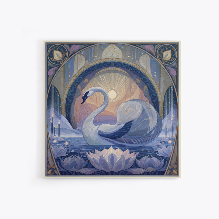 White Swan Transformation Scene Framed Canvas Print, Fairy Tale Art, Folk Art, Living Room Decor, Fine Art, Storybook, FTA-1x1-39
