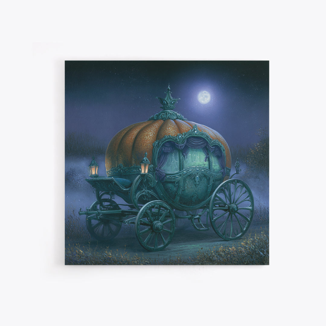 Pumpkin Carriage under Midnight Sky Framed Canvas Print, Fairy Tale Art, Room Decor, Living Room Decor, Fine Art, Storybook, FTA-1x1-40