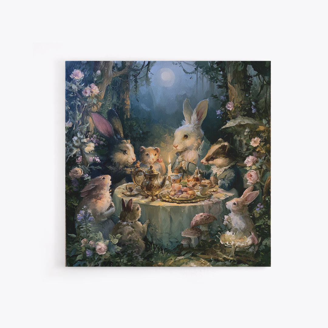 Woodland Tea Party Framed Canvas Print, Fairy Tale Art, Princess Wall Art, Living Room Decor, Oil Painting, Storybook, FTA-1x1-43