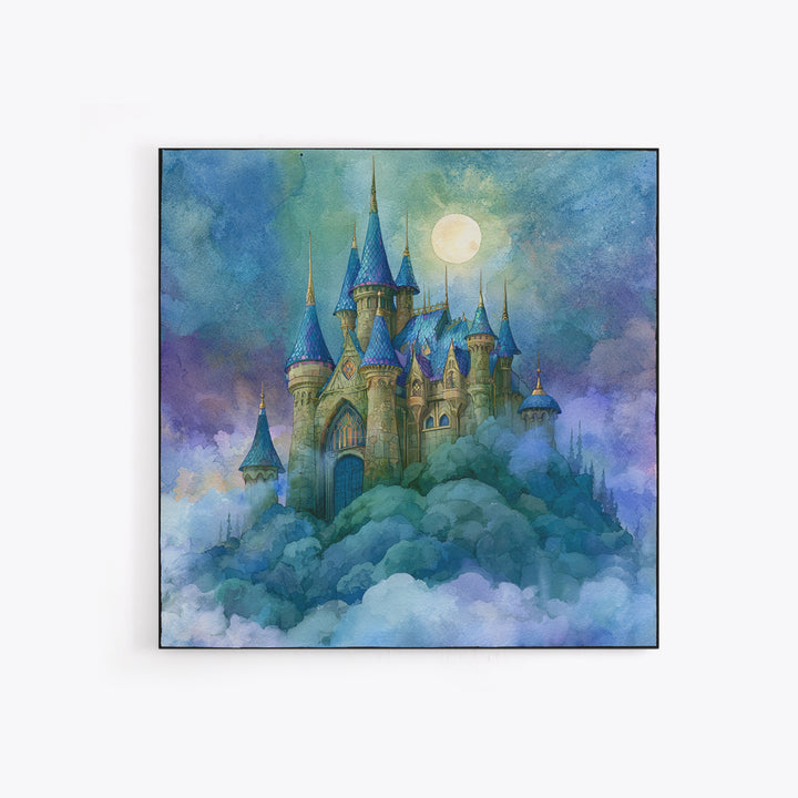 Storybook Castle on a Misty Hill Canvas Print, Fairy Tale Art, Fairy Art, Living Room Decor, Fine Art, Storybook, FTA-1x1-50