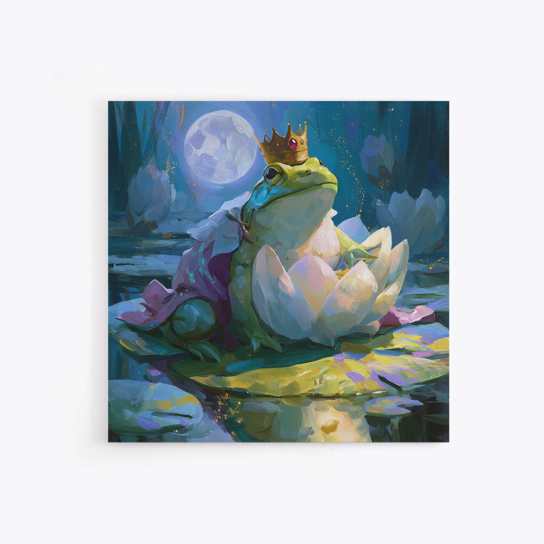 Frog Prince on a Lily Pad Canvas Print, Fairy Tale Art, Gallery Decor, Living Room Decor, Fine Art, Storybook, Wall Art, FTA-1x1-59