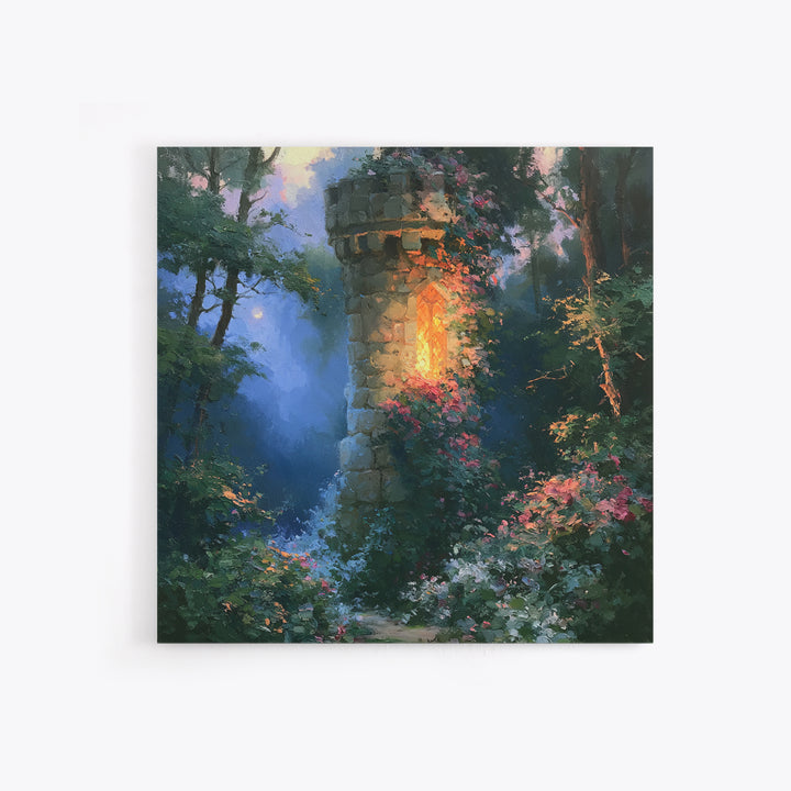 Rose Covered Tower Framed Canvas Print, Fairy Tale Art, Kids Room Decor, Living Room Decor, Abstract Art, Storybook, FTA-1x1-66