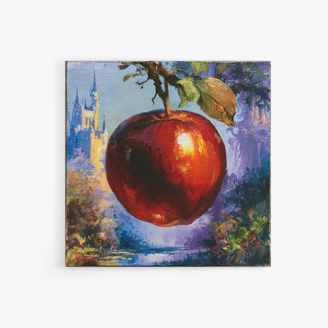 Enchanted Apple with Deep Red Shine Framed Canvas Print, Fairy Tale Art, Dark Art, Living Room Decor, Fine Art, Storybook, FTA-1x1-68
