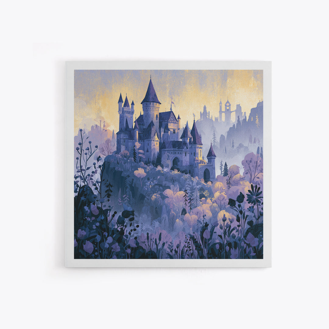 Storybook Castle on a Misty Hill Framed Canvas Print, Fairy Tale Art, Fine Art Print, Living Room Decor, Fine Art, Storybook, FTA-1x1-74