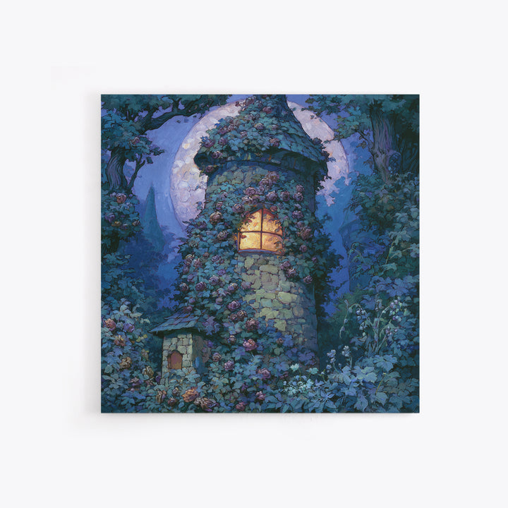Rose Covered Tower Canvas Print, Fairy Tale Art, Neutral Decor, Living Room Decor, Fine Art, Storybook, Home Decor, Wall Decor, FTA-1x1-90