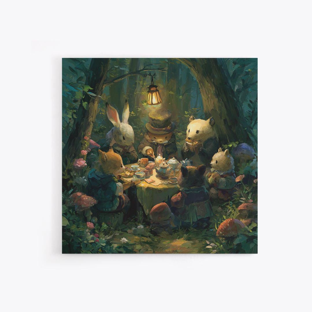Woodland Tea Party Canvas Print, Fairy Tale Art, Room Decor, Living Room Decor, Storybook, Original Art, Nursery Wall Art, FTA-1x1-91