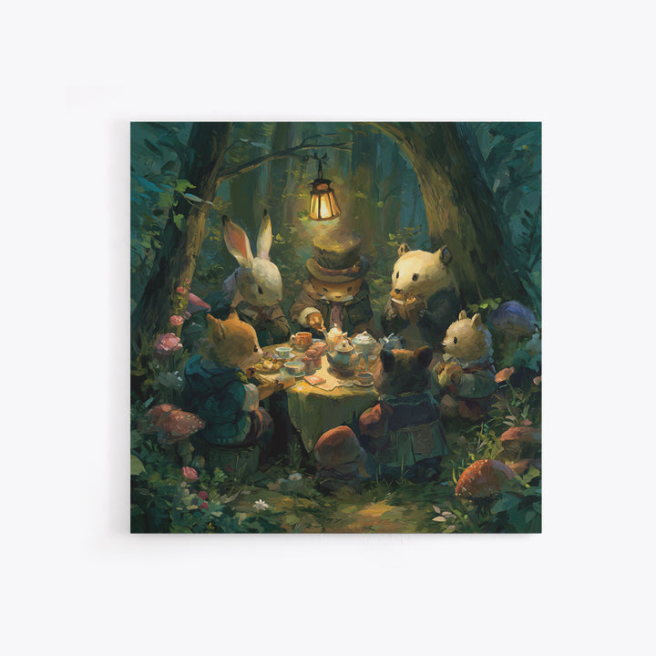 Woodland Tea Party Canvas Print, Fairy Tale Art, Room Decor, Living Room Decor, Storybook, Original Art, Nursery Wall Art, FTA-1x1-91