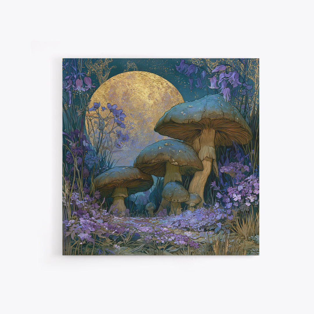 Fairy Ring of Mushrooms and Wildflowers Framed Canvas Print, Fairy Tale Art, Wall Art, Living Room Decor, Watercolor Art, FTA-1x1-93