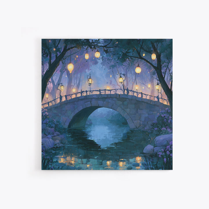 Lantern Lit Bridge Canvas Print, Fairy Tale Art, Fine Art Print, Living Room Decor, Fine Art, Storybook, Painting, Art Prints, FTA-1x1-95
