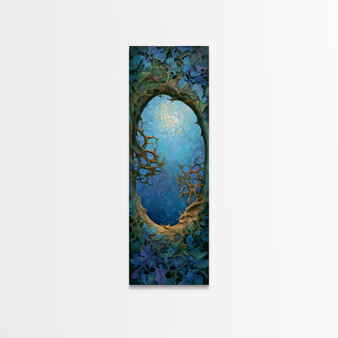 Magic Mirror Framed by Vines and Thorns Canvas Print, Fairy Tale Art, Art Nouveau, Living Room Decor, Fine Art, Storybook, FTA-1x3-25