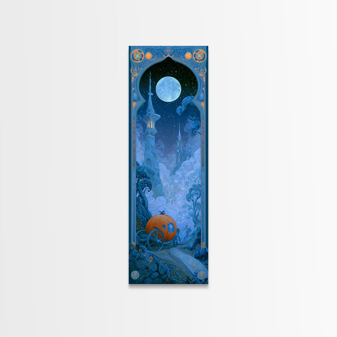 Pumpkin Carriage under Midnight Sky Canvas Print, Fairy Tale Art, Art Prints, Living Room Decor, Fine Art, Storybook, FTA-1x3-28