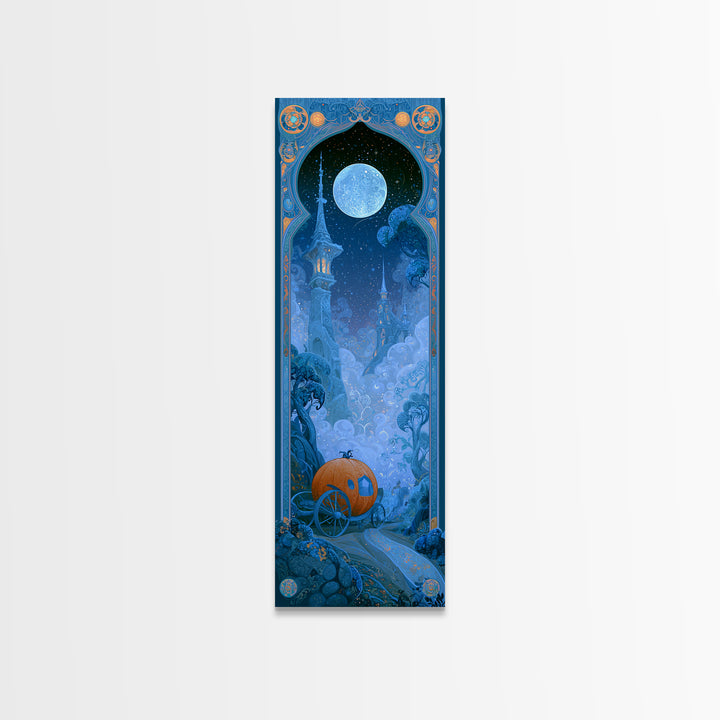 Pumpkin Carriage under Midnight Sky Canvas Print, Fairy Tale Art, Art Prints, Living Room Decor, Fine Art, Storybook, FTA-1x3-28