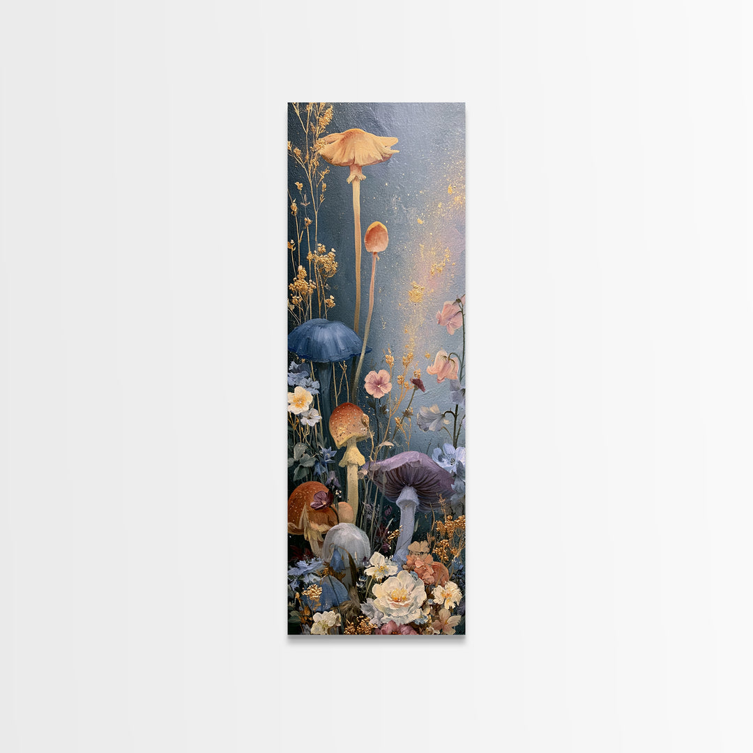 Fairy Ring of Mushrooms and Wildflowers Canvas Print, Fairy Tale Art, Nursery Art, Living Room Decor, Oil Painting, Storybook, FTA-1x3-33