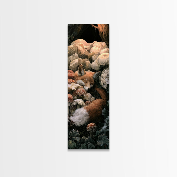Sleeping Fox Beside a Magical Mushroom Ring Canvas Print, Fairy Tale Art, Nursery Art, Living Room Decor, Fine Art, Storybook, FTA-1x3-39