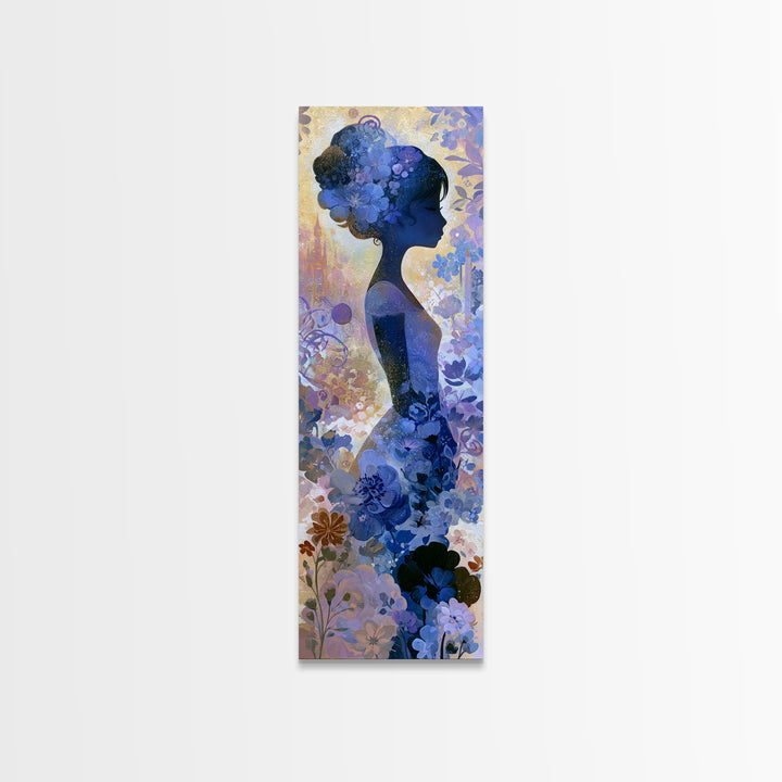 Princess Silhouette with Moonlit Garden Flowers Canvas Print, Fairy Tale Art, Printable Art, Living Room Decor, Oil Painting, FTA-1x3-40