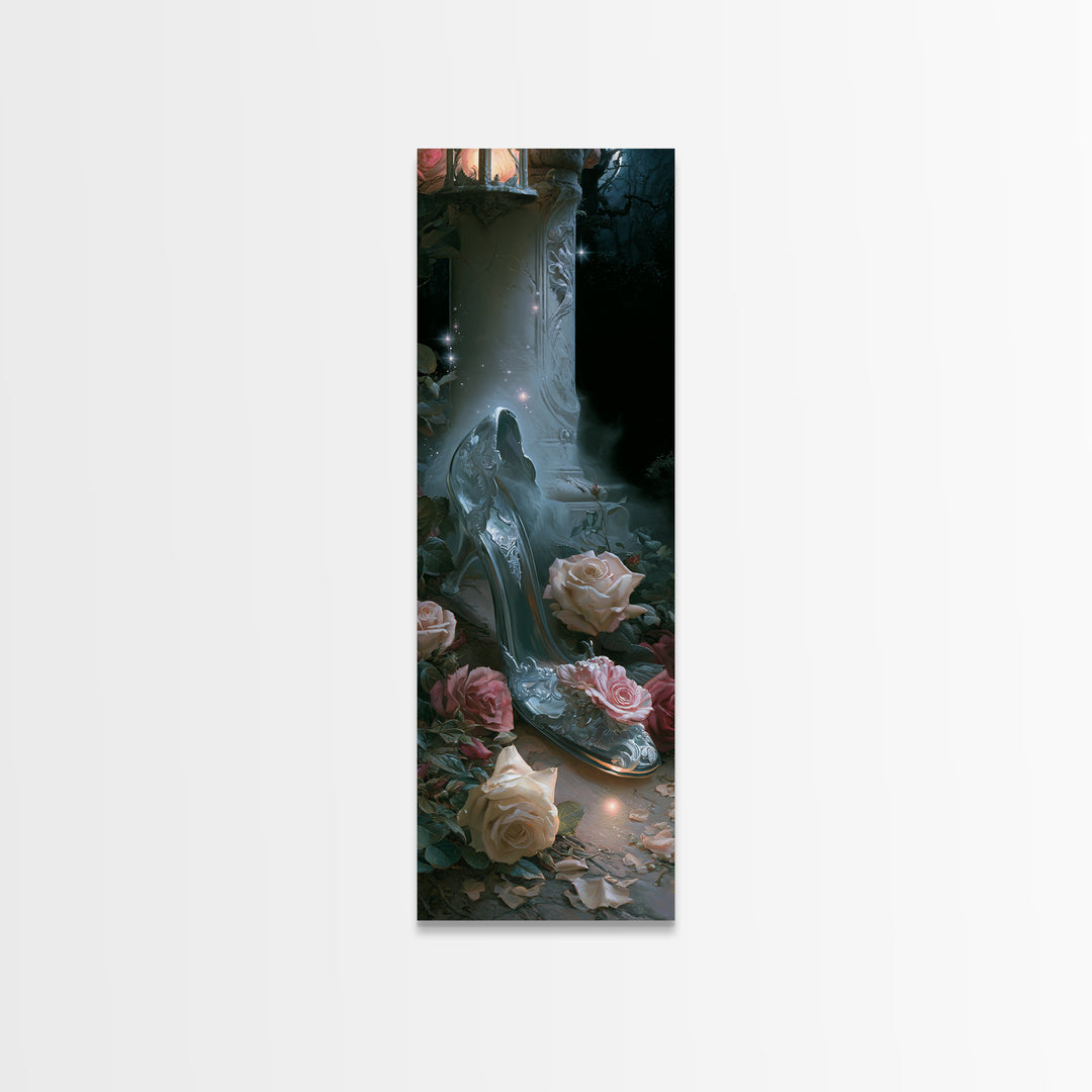 Glass Slipper Still Life Canvas Print, Fairy Tale Art, Neutral Decor, Living Room Decor, Fine Art, Storybook, Home Decor, FTA-1x3-42