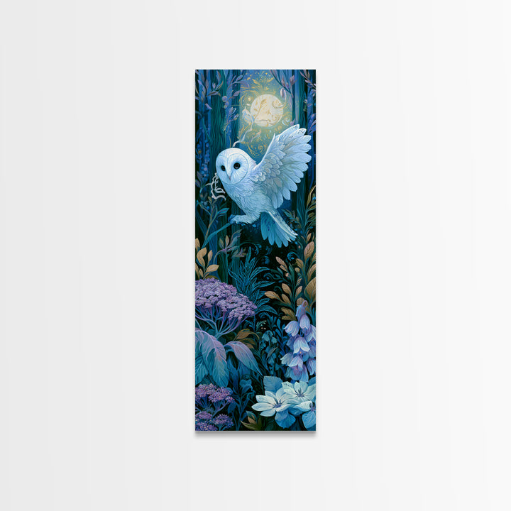 Owl Messenger Carrying a Tiny Ribbon Framed Canvas Print, Fairy Tale Art, Textured Painting, Living Room Decor, Storybook, FTA-1x3-53