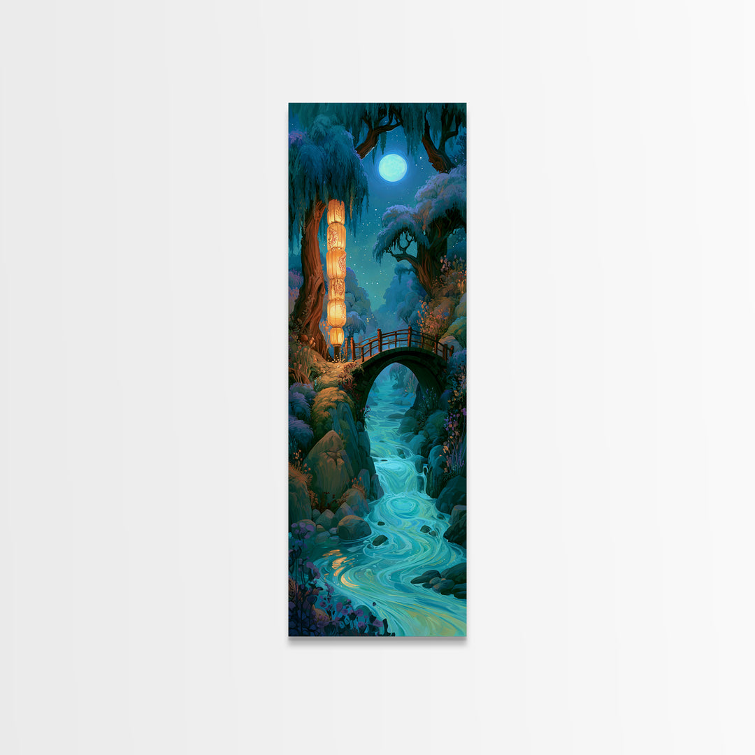 Lantern Lit Bridge Canvas Print, Fairy Tale Art, Dark Art, Living Room Decor, Fine Art, Storybook, Statement Artwork, FTA-1x3-59