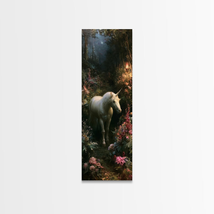 Unicorn in a Moonlit Meadow Framed Canvas Print, Fairy Tale Art, Modern Decor, Living Room Decor, Fine Art, Storybook, FTA-1x3-70